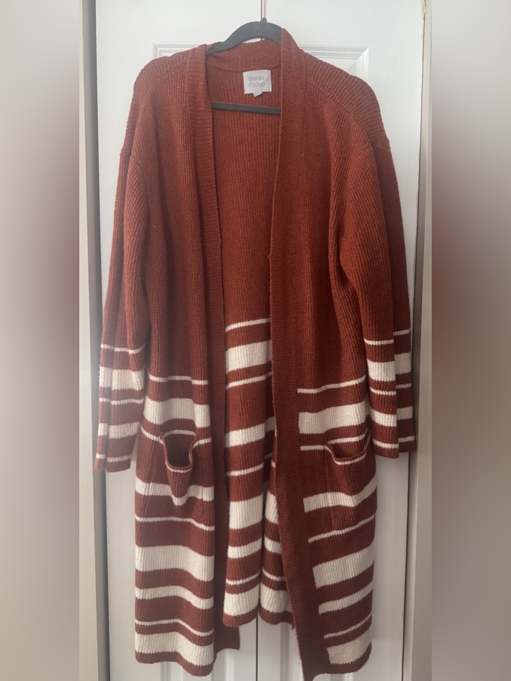 Rust & Cream Striped Open Cardigan